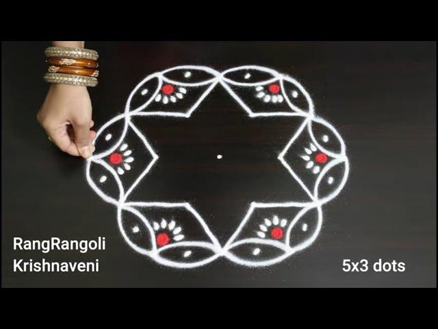 Simple Rangoli Designs5x3 dots Daily MugguluEasy KolamRangRangoli Krishnaveni