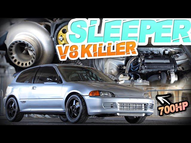 Sleeper 700HP Turbo Honda "V8 Killer" GAPS Mustang! (LS VTEC B-Series Civic)