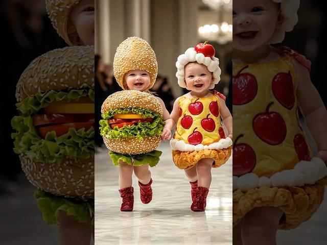 Cutest Baby Fashion Show Featuring Food-Themed Outfits  #KidsFashion #RunwayShow #AI #YouTubeShorts