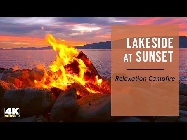 Relaxing Campfire by a Lake at Sunset, Campfire Sounds for Sleep