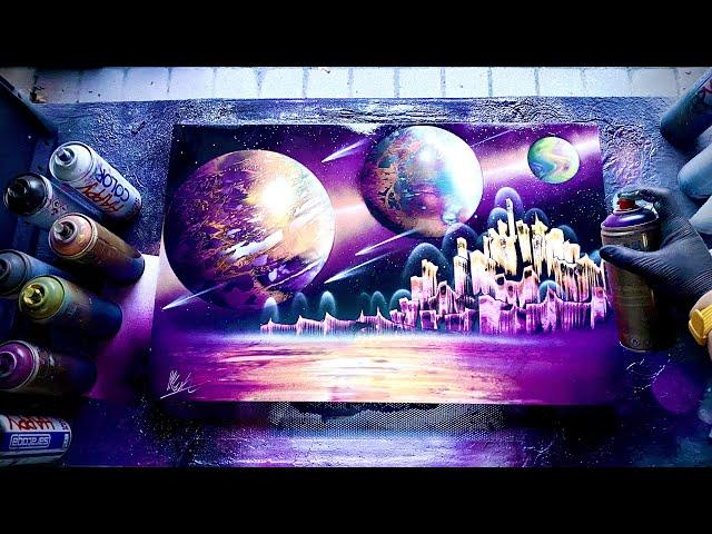 Intergalactic City -SPRAY PAINT ART by Skech