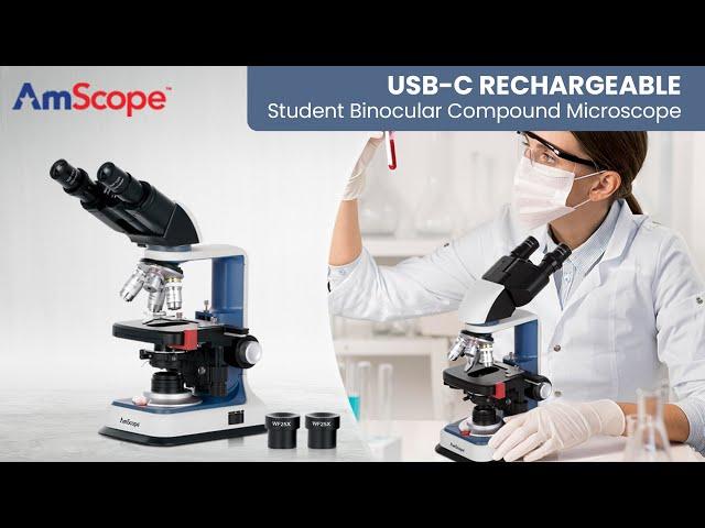 AmScope USB-C Rechargeable Student Binocular Compound Microscope