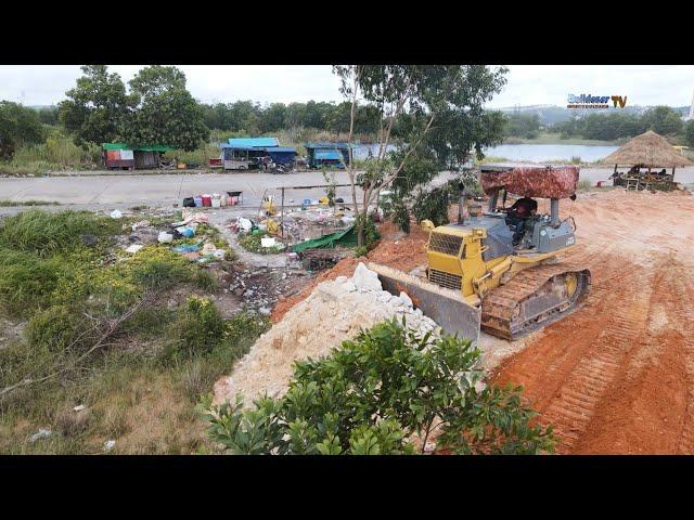 Good Job Skill KOMATSU Bulldozer D61PX Driver Show Hard Work Filling Up Huge Land Project With Many