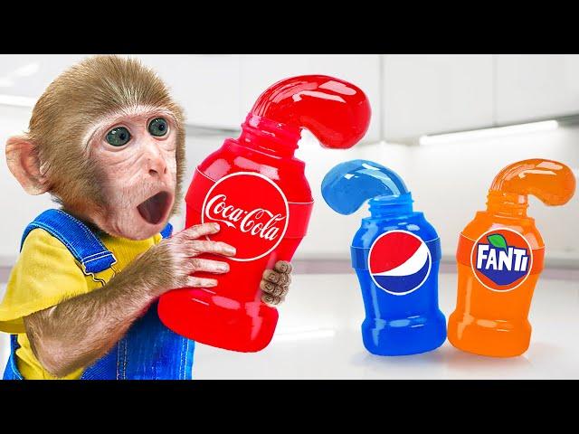 KiKi Monkey challenges with So Sweet Frozen Coca or Fanta or Pepsi Honey Jelly | KUDO ANIMAL KIKI