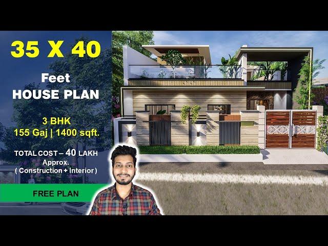 35x40 House plan | 155 Gaj | 1400 sqft | 35*40 house plan 3d | 35 by 40 ka Naksha || DV Studio