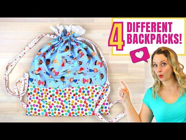 How to sew a Drawstring Backpack - 4 WAYS!