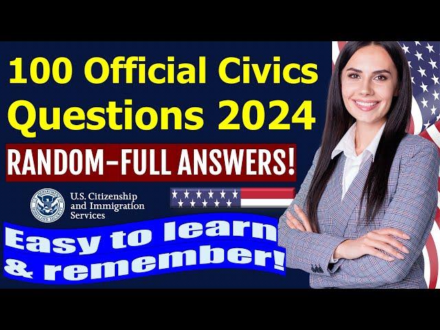 Pass the 100 Official Civics Questions for US Citizenship Interview 2024 (Random)