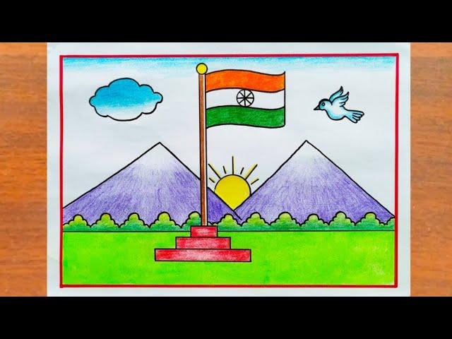 15 August Special Drawing / How to Draw Independence Day Scenery Easy Step By Step