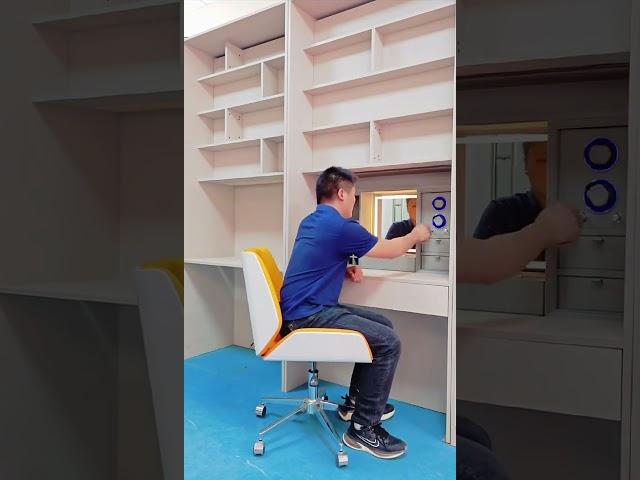 LED light Dresser Mirror with Jewelry Storage Case Hidden inside Bookcase cabinet #cabinetmaker