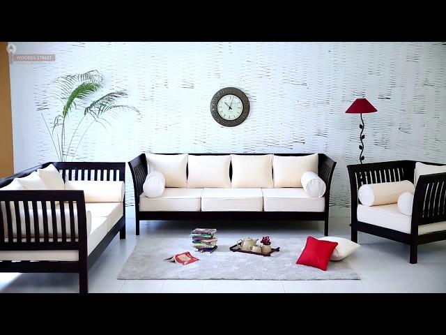 Latest Sofa Set Design for Living Room | Raiden Wooden Sofa Set by Wooden Street