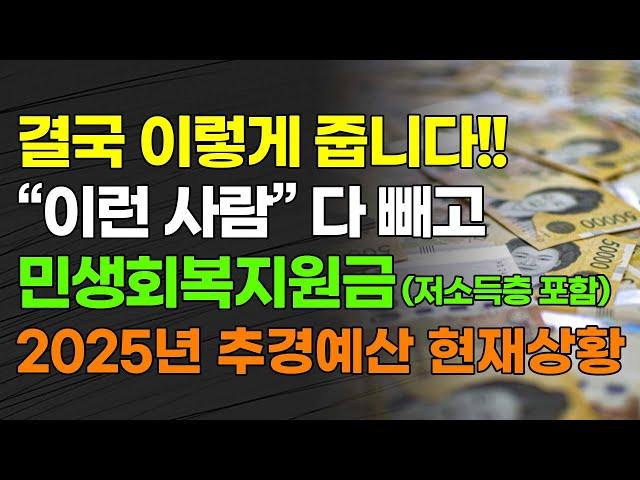 결국 이렇게 줍니다!!! "이런 사람" 다 빼고 민생회복지원금(저소득층 포함) 2025년 추경 예산 현재 상황