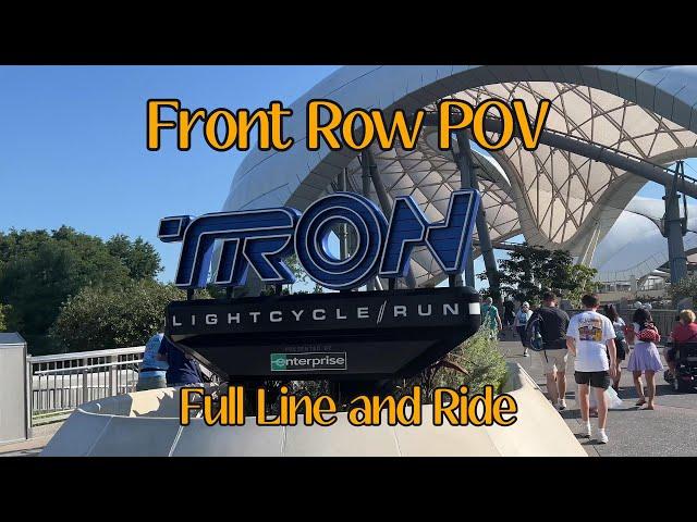 Tron Rollercoaster POV Full Ride and Line Walt Disney World Night TIme