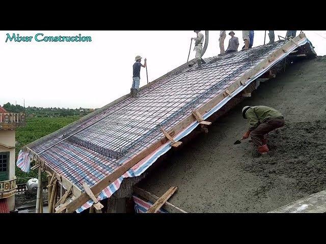 Construction Sloping Roof Using Mixer Truck - Latest Technologies Building Sloping Concrete Roof