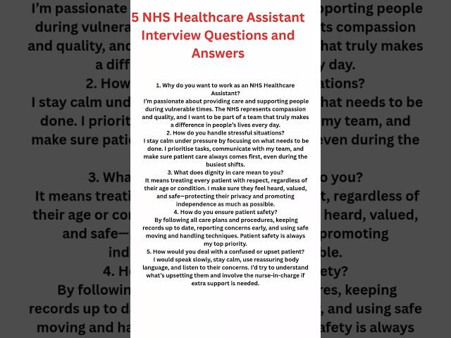 NHS Healthcare Assistant Interview Questions and Answers #nhs #nhsinterviewquestions #jobinterview