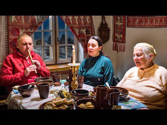 Christmas in a Carpathian Village. Family Reunites with Lonely Grandmother. Mountain Life Traditions