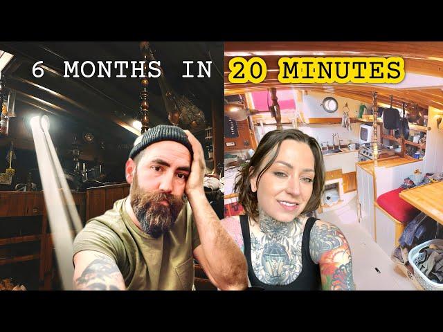 Couple Transforms Old Wooden Boat Into Beautiful Liveaboard. 6 Month Timelapse.