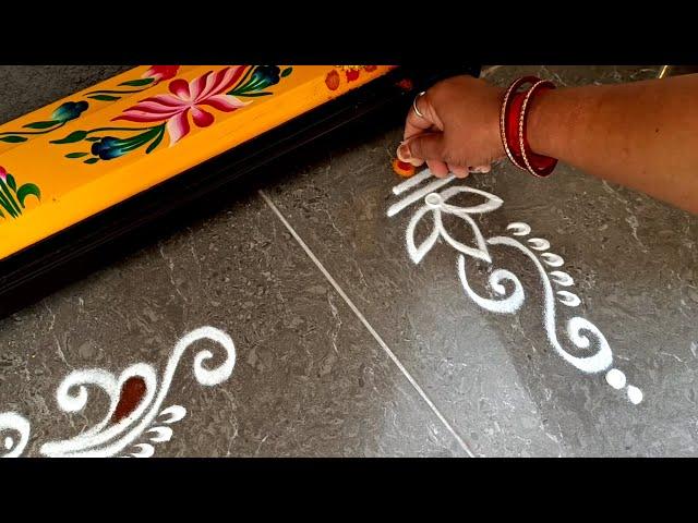 Easy border rangoli designs | Friday rangoli | Festival kolam | Border rangoli | Door rangoli