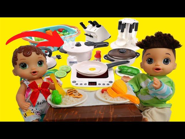 Baby Alive doll Abby Lunch time Routine cooking with Toy kitchen play set and playing outside