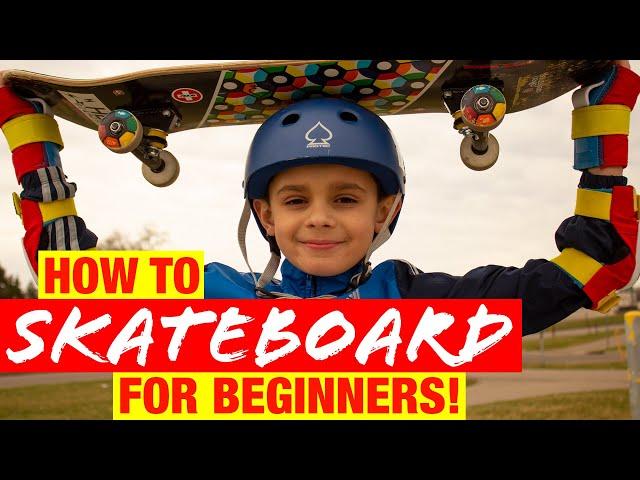 How to SKATEBOARD in 3 EASY STEPS!! (Kid-friendly Guide for Young Beginners Learning to Ride)