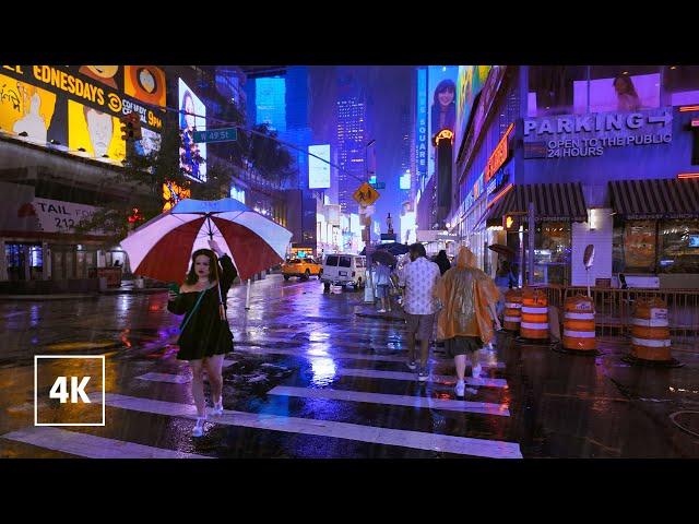 RAIN Walk New York ️ Rainy Night in Manhattan Walking tour 4K 60 fps