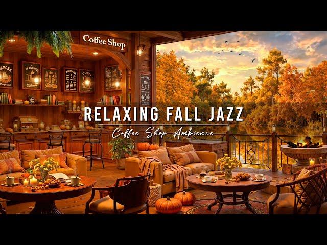 Cozy Fall Coffee Shop Ambience with Jazz Relaxing Music  Smooth Jazz Music & Falling Leaves to Work