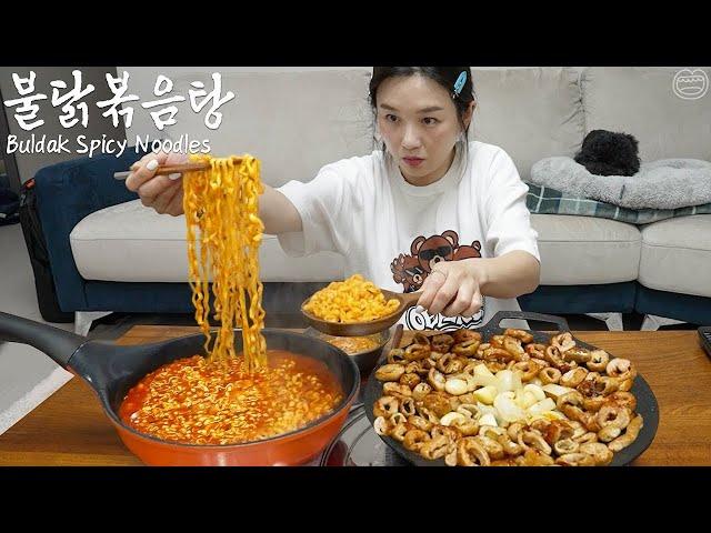 Real Mukbang:) The Spiciest Buldak Spicy Noodles in Korea!  ft. Grilled Pork intestine