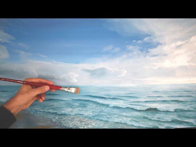 How to paint water - realistic beach scene wave painting tutorial
