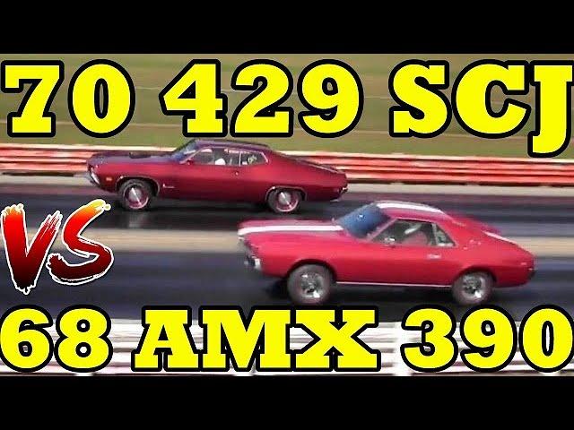 MERICA !! 70 Torino 429 Super Cobra Jet vs 68 390 AMX - Old School 1/4 mile Drag Race RoadTestTV