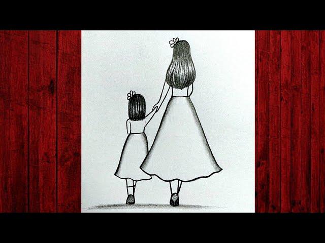 How to draw a Mother and Daughter drawing for beginners | easy drawing | Mother drawing