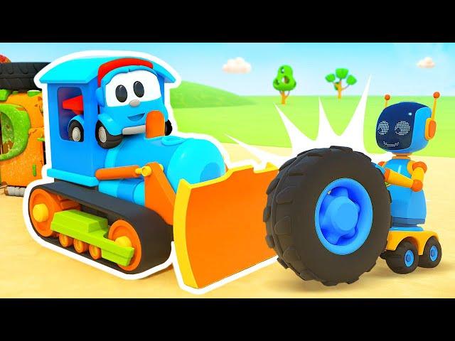 Leo the truck is assembling a dump truck at a junkyard. Cars and trucks & Car cartoons for kids.