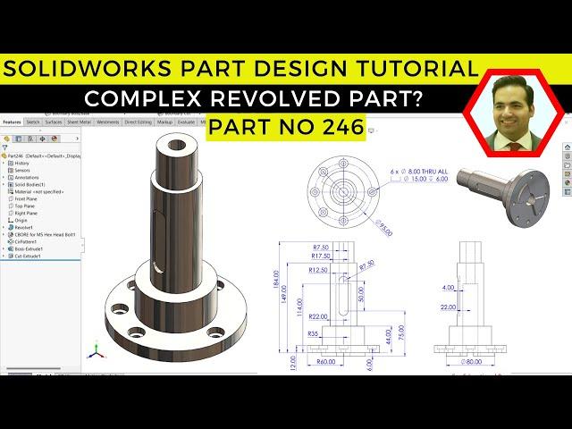 SolidWorks Tutorial: Part Design Using Revolved Extrusion and More | Part No 246