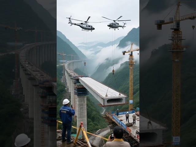 The large section of the bridge is being assembled with the help of two helicopters. #dronehub