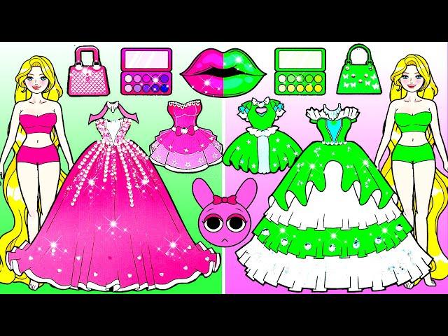 Pinki VS Green Barbie Makeup & Dress Up - Barbie Transformation Handmade - DIY Arts & Paper Crafts