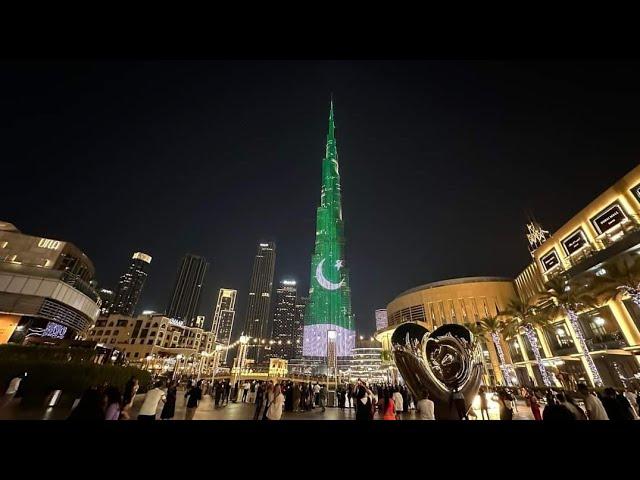 Pakistani Flag at BurjKhalifa 14 Aug 2024  Pakistani Flag  Burj Khalifa lights up celebrate its 78th