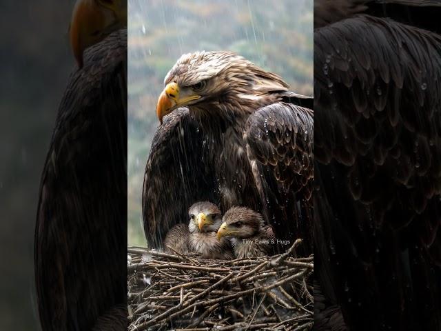 Eagle Mother Shelters Her Chicks from Storm #mother #birds #eagle #rain #trending #viralvideo