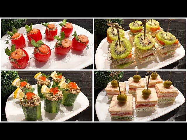 Quick appetizers for the party! Delicious snacks for parties and receptions in 5 minutes! 4 recipes.