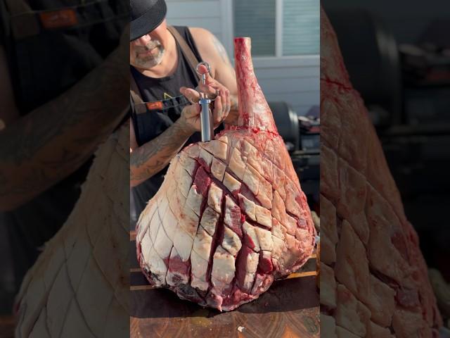 Prepping a 67 pound Thors Hammer to get smoked #thorshammer #butcher #bbq #beef