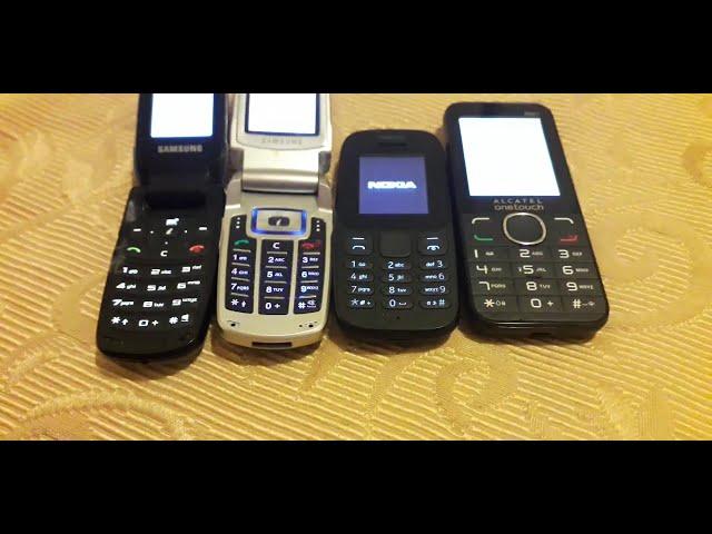 Samsung SGH-X180 vs. SGH-E700 vs. Nokia 105 vs. Alcatel 2045 Speed Comparison ON/OFF