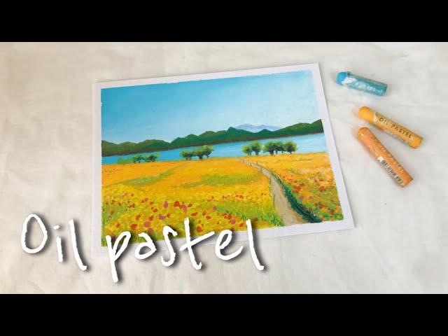 [ENG]오일파스텔 꽃밭 풍경화 그리기 | 문교소프트 오일파스텔 | Drawing landscapes with oil pastels