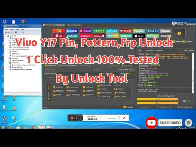 Vivo Y17 (1902F) Pin, Pattern, Frp Unlock By Unlock Tool 1Click