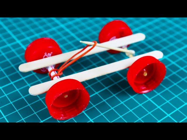 How To Make a Mini Rubber Band Car (SIMPLE CAR TOY)