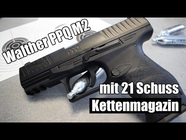 Walther PPQ M2 mit 21 Schuss Kettenmagazin von Umarex (4,5 mm Diabolo Druckluftwaffe)