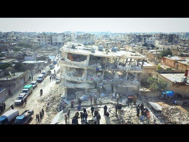 Drone footage shows extent of earthquake damage in Syrian town of Jindires