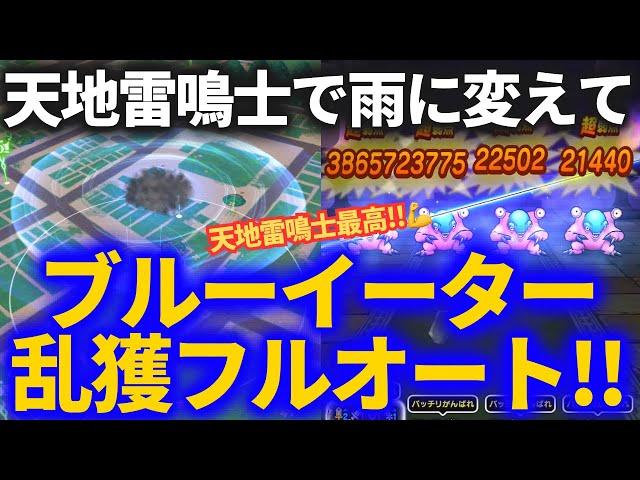 【ドラクエウォーク】天気を雨に変えてブルーイーター乱獲！！天地雷鳴士入りフルオートパーティ！！【天気のほこら】