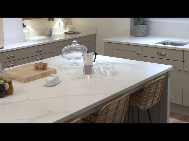 White Calacatta Quartz worktops from Mayfair Granite