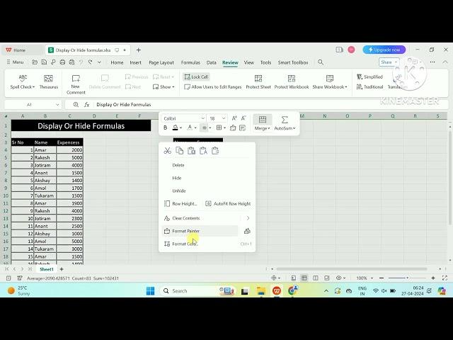 Display Or Hide Formulas in Excel #Hidefunction#Hideformulas