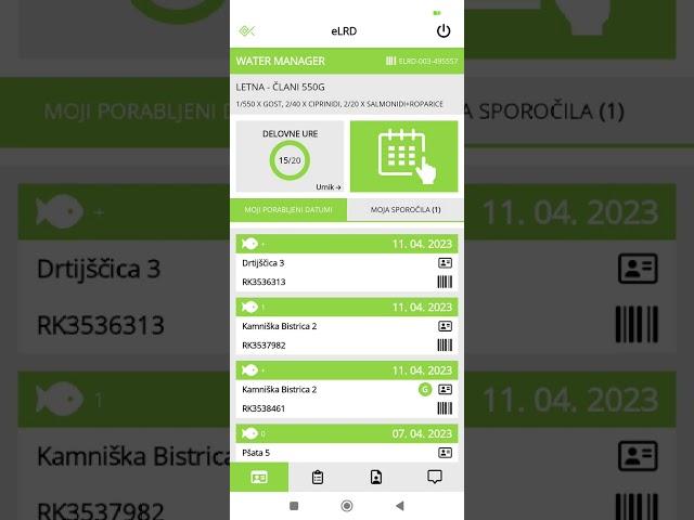 Aplikacija eLRD za mobilni telefon - delovne ure