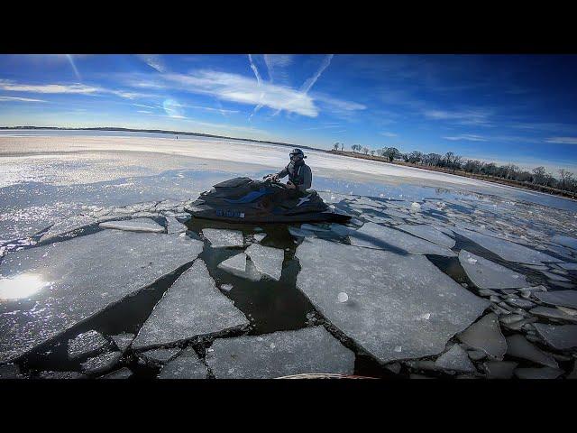 Using our Seadoo 300s as ice breakers. A Karen calls the cops and Ryan falls in the freezing water.