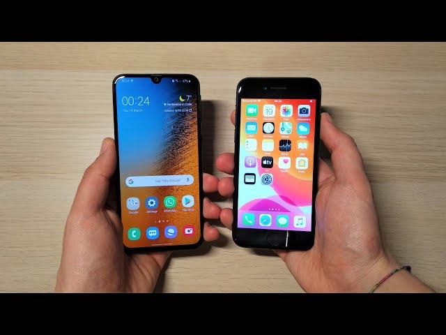 Galaxy A40 android 10 vs iPhone 7 - Speed Test!