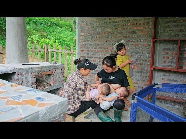 with her younger sister, she takes care of the children and harvests bamboo shoots to sell